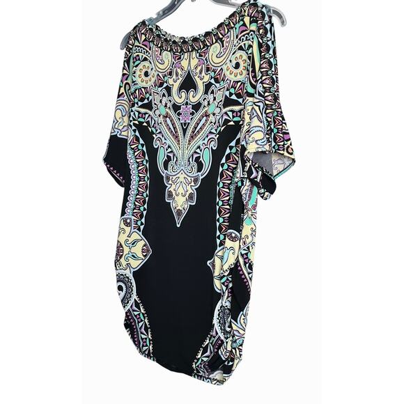 ROZ & ALI COLD SHOULDER SHORT DOLMAN SLV  CREW NECK, WOMAN, 1X, PURPLE TEAL YELL - Picture 3 of 12